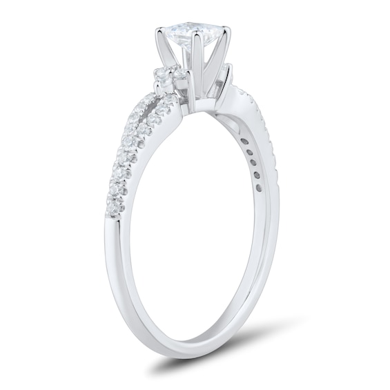 0.45 CT. T.W. Princess-Cut Diamond Collar Loop Shank Engagement Ring in 14K White Gold