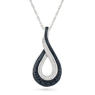 0.23 CT. T.W. Black and White Diamond Twist Teardrop Pendant in Sterling Silver