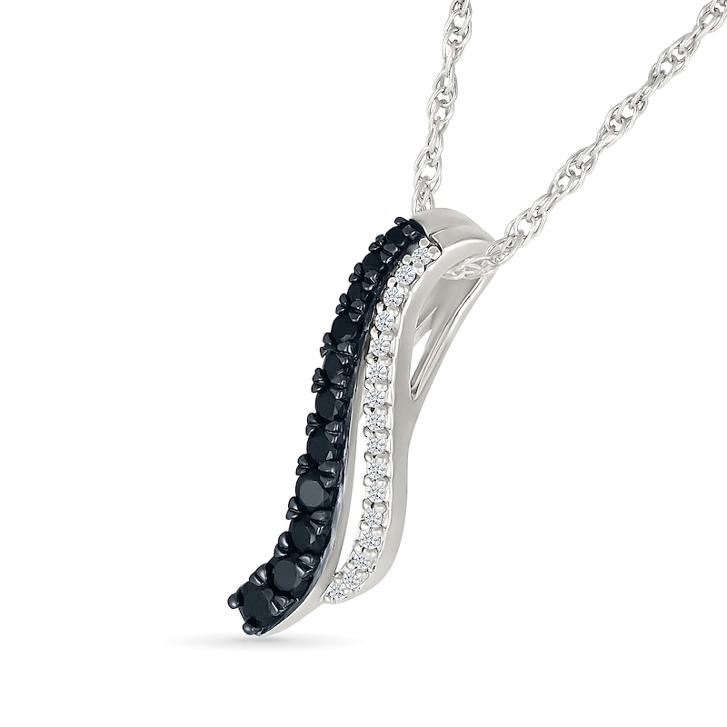 0.29 CT. T.W. Journey Black and White Diamond Double Row Wave Pendant in Sterling Silver