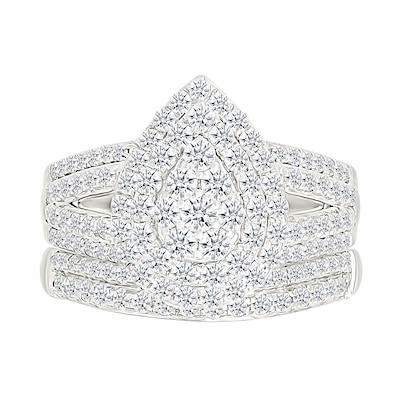 1.45 CT. T.W. Pear-Shaped Multi-Diamond Double Frame Multi-Row Split Shank Bridal Set in 10K Gold