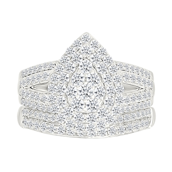 1.45 CT. T.W. Pear-Shaped Multi-Diamond Double Frame Multi-Row Split Shank Bridal Set in 10K Gold