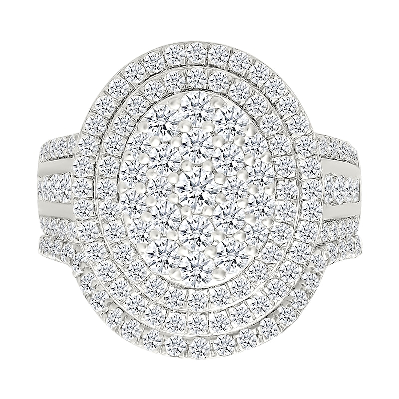 1.95 CT. T.W. Oval-Shaped Multi-Diamond Double Frame Multi-Row Shank Bridal Set in 10K Gold