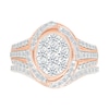 1.23 CT. T.W. Oval-Shaped Multi-Diamond Swirl Frame Triple Row Shank Bridal Set in 10K Rose Gold