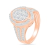 1.23 CT. T.W. Oval-Shaped Multi-Diamond Swirl Frame Triple Row Shank Bridal Set in 10K Rose Gold