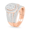 1.45 CT. T.W. Oval-Shaped Multi-Diamond Frame Multi-Row Split Shank Bridal Set in 10K Rose Gold