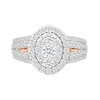 1.45 CT. T.W. Oval-Shaped Multi-Diamond Frame Multi-Row Split Shank Bridal Set in 10K Rose Gold