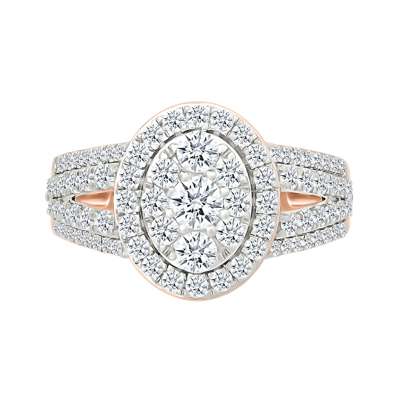 1.45 CT. T.W. Oval-Shaped Multi-Diamond Frame Multi-Row Split Shank Bridal Set in 10K Rose Gold