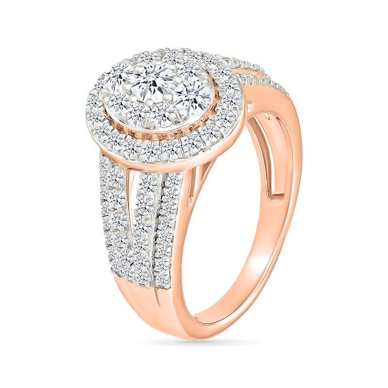 1.45 CT. T.W. Oval-Shaped Multi-Diamond Frame Multi-Row Split Shank Bridal Set in 10K Rose Gold