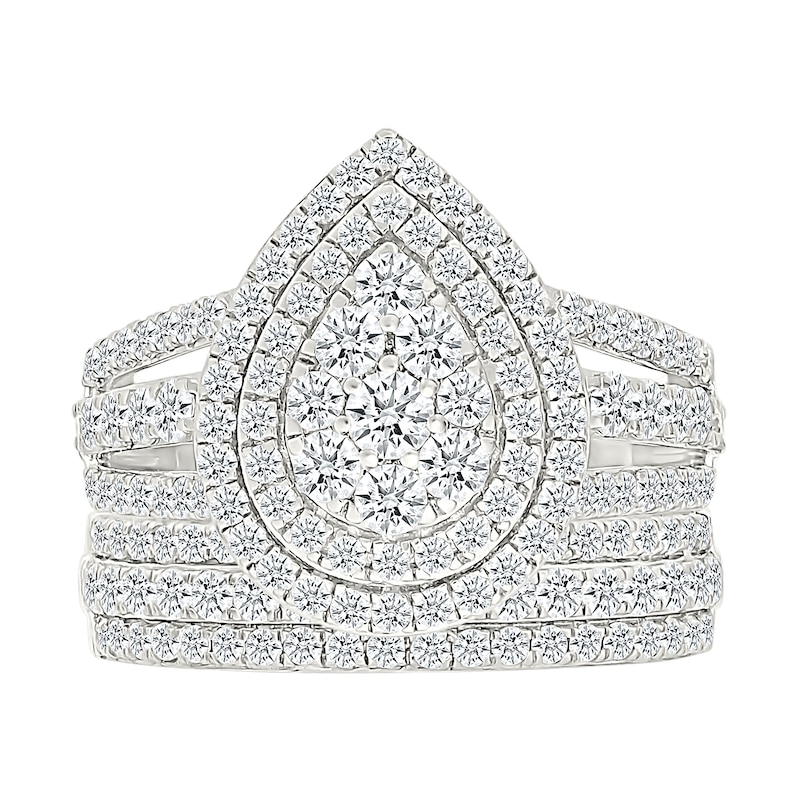 1.95 CT. T.W. Pear-Shaped Multi-Diamond Double Frame Triple Row Split Shank Bridal Set in 10K Gold