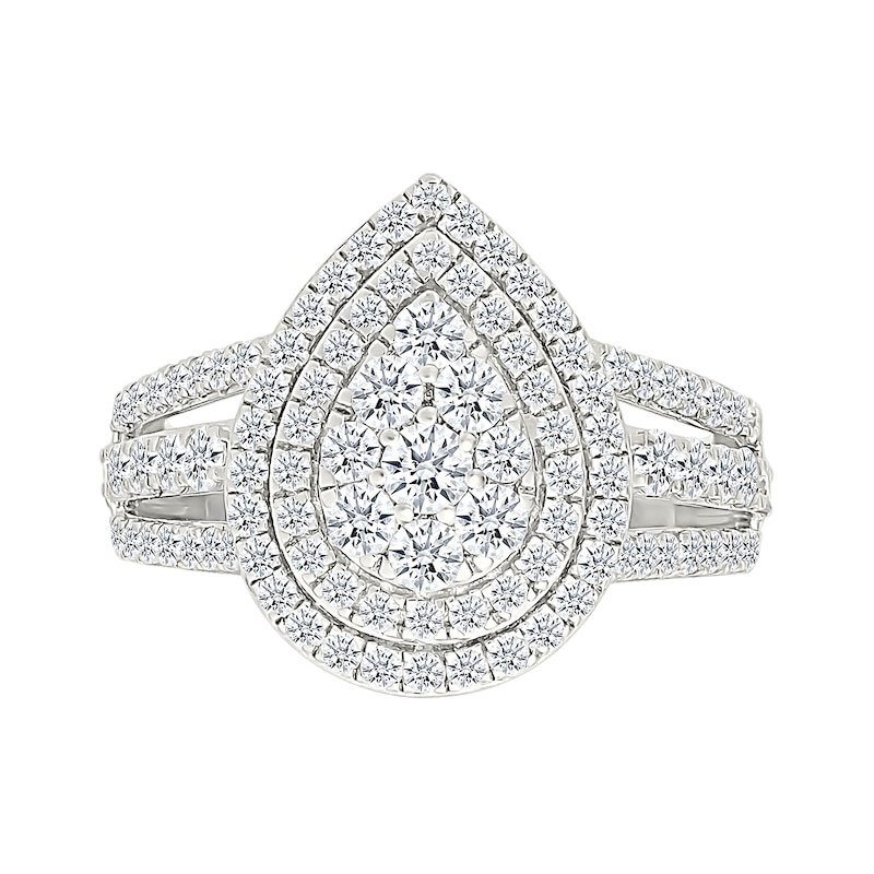 1.95 CT. T.W. Pear-Shaped Multi-Diamond Double Frame Triple Row Split Shank Bridal Set in 10K Gold