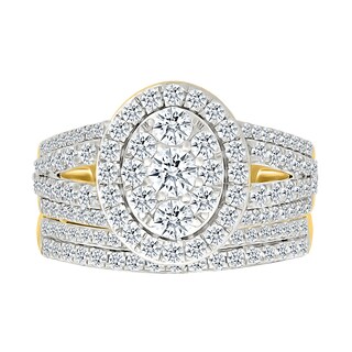 1.45 CT. T.W. Oval-Shaped Multi-Diamond Frame Multi-Row Split Shank Bridal Set in 10K Gold