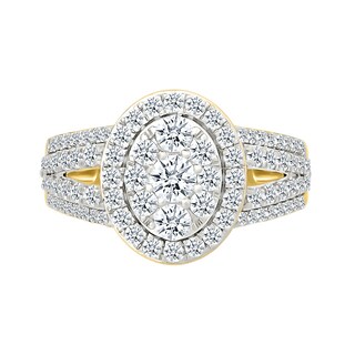 1.45 CT. T.W. Oval-Shaped Multi-Diamond Frame Multi-Row Split Shank Bridal Set in 10K Gold