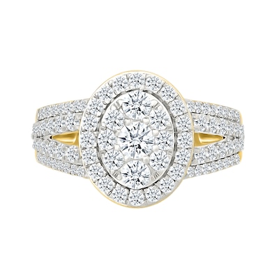 1.45 CT. T.W. Oval-Shaped Multi-Diamond Frame Multi-Row Split Shank Bridal Set in 10K Gold