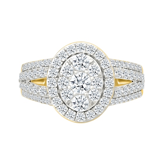 1.45 CT. T.W. Oval-Shaped Multi-Diamond Frame Multi-Row Split Shank Bridal Set in 10K Gold