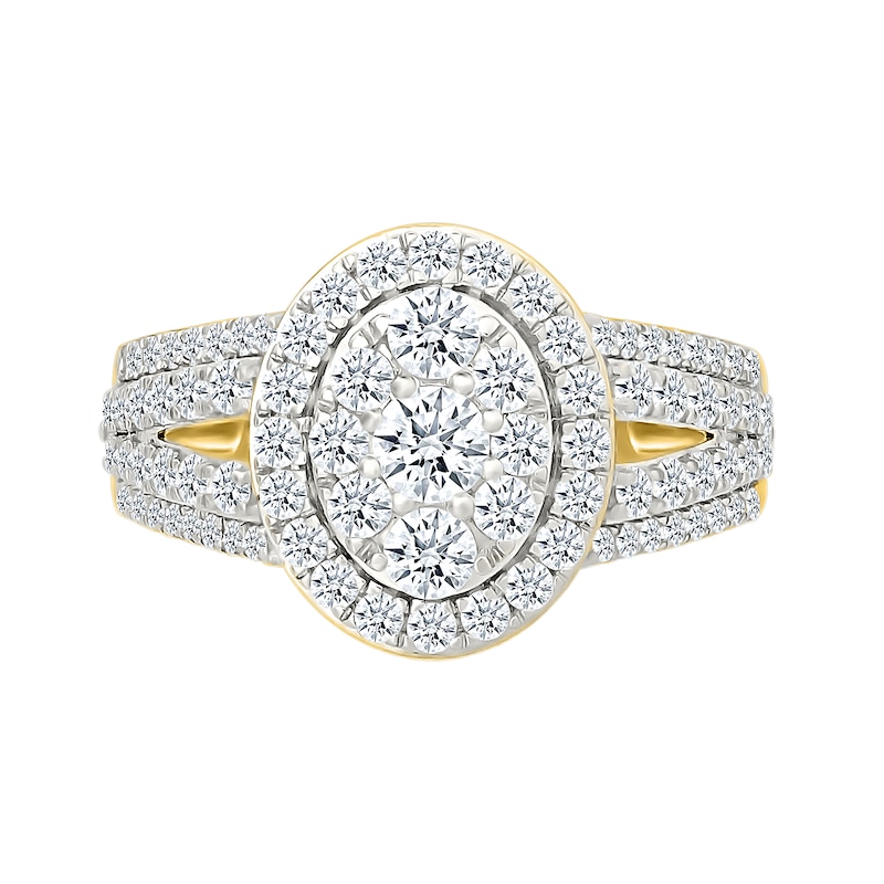 1.45 CT. T.W. Oval-Shaped Multi-Diamond Frame Multi-Row Split Shank Bridal Set in 10K Gold