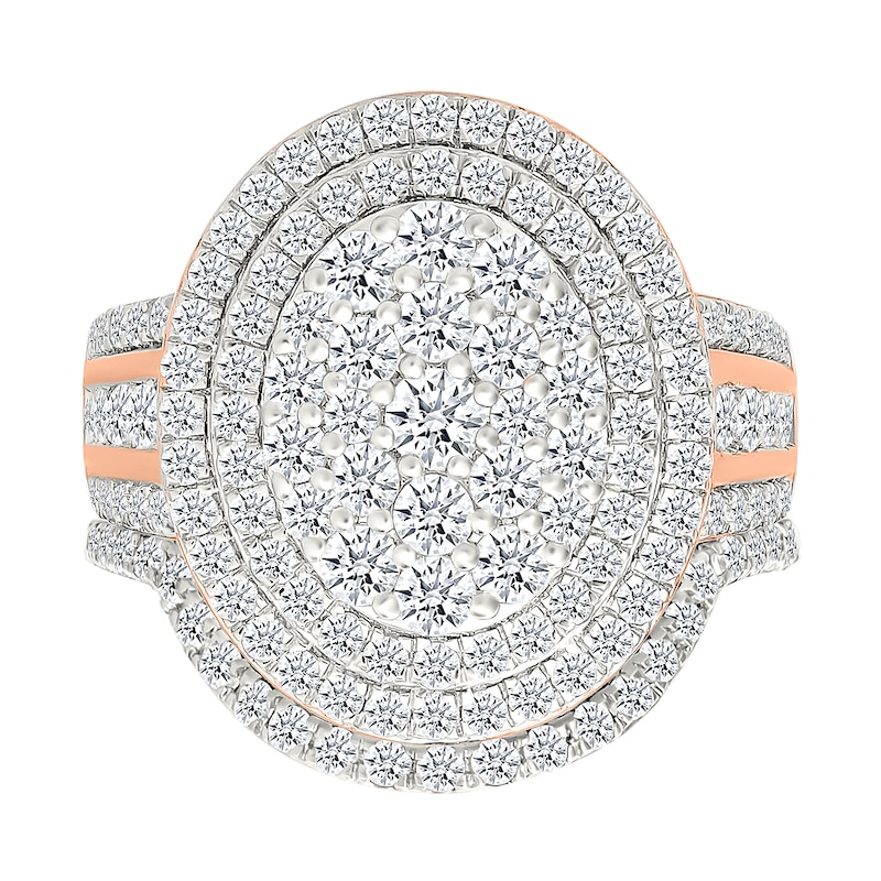 1.95 CT. T.W. Oval-Shaped Multi-Diamond Double Frame Multi-Row Shank Bridal Set in 10K Rose Gold