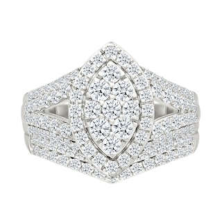 1.45 CT. T.W. Marquise-Shaped Multi-Diamond Frame Multi-Row Split Shank Bridal Set in 10K Gold