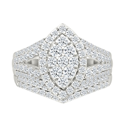 1.45 CT. T.W. Marquise-Shaped Multi-Diamond Frame Multi-Row Split Shank Bridal Set in 10K Gold