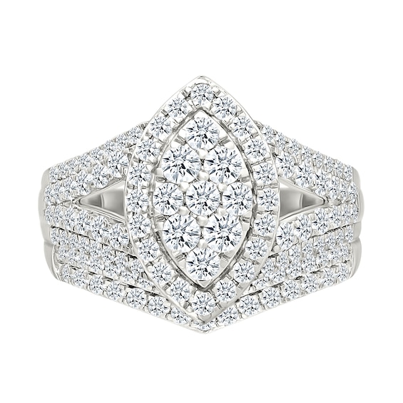 1.45 CT. T.W. Marquise-Shaped Multi-Diamond Frame Multi-Row Split Shank Bridal Set in 10K Gold