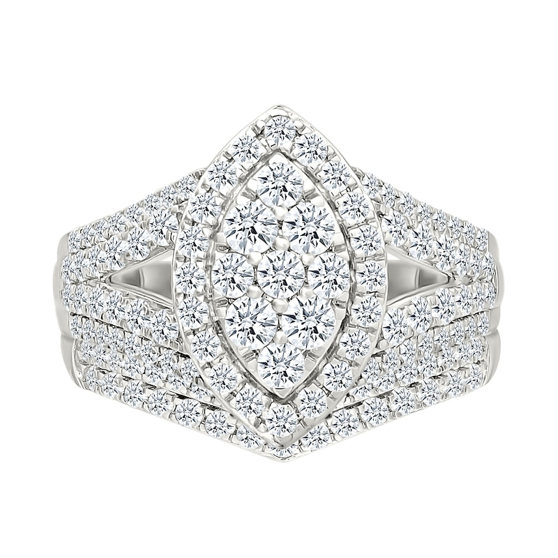 1.45 CT. T.W. Marquise-Shaped Multi-Diamond Frame Multi-Row Split Shank Bridal Set in 10K Gold