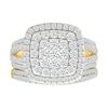 1.45 CT. T.W. Cushion-Shaped Multi-Diamond Double Frame Multi-Row Split Shank Bridal Set in 10K Gold