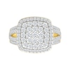 1.45 CT. T.W. Cushion-Shaped Multi-Diamond Double Frame Multi-Row Split Shank Bridal Set in 10K Gold