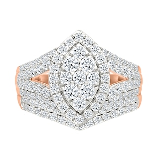 1.45 CT. T.W. Marquise-Shaped Multi-Diamond Frame Multi-Row Split Shank Bridal Set in 10K Rose Gold