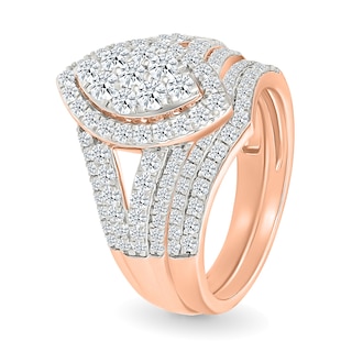 1.45 CT. T.W. Marquise-Shaped Multi-Diamond Frame Multi-Row Split Shank Bridal Set in 10K Rose Gold