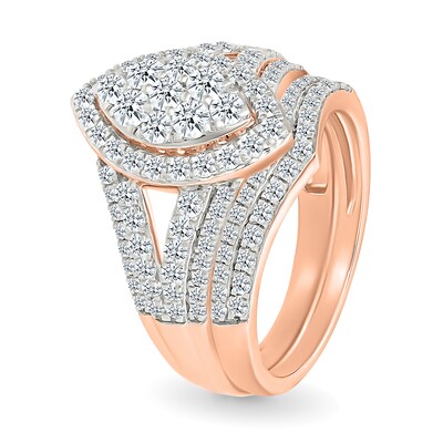 1.45 CT. T.W. Marquise-Shaped Multi-Diamond Frame Multi-Row Split Shank Bridal Set in 10K Rose Gold