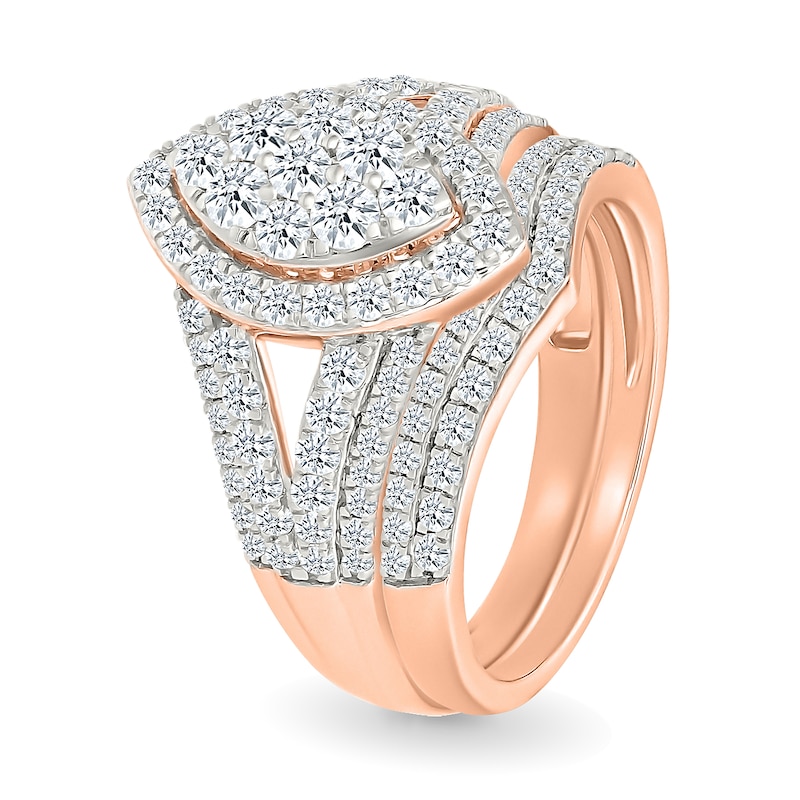 1.45 CT. T.W. Marquise-Shaped Multi-Diamond Frame Multi-Row Split Shank Bridal Set in 10K Rose Gold