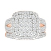 1.45 CT. T.W. Cushion-Shaped Multi-Diamond Double Frame Multi-Row Split Shank Bridal Set in 10K Rose Gold