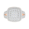 1.45 CT. T.W. Cushion-Shaped Multi-Diamond Double Frame Multi-Row Split Shank Bridal Set in 10K Rose Gold