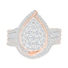 1.23 CT. T.W. Pear-Shaped Multi-Diamond Swirl Frame Triple Row Shank Bridal Set in 10K Rose Gold