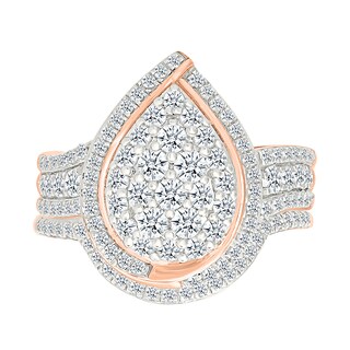 1.23 CT. T.W. Pear-Shaped Multi-Diamond Swirl Frame Triple Row Shank Bridal Set in 10K Rose Gold