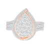 1.23 CT. T.W. Pear-Shaped Multi-Diamond Swirl Frame Triple Row Shank Bridal Set in 10K Rose Gold