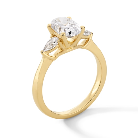 1.80 CT. T.W. Oval and Pear-Shaped Certified Lab-Created Diamond Three Stone Engagement Ring in 14K Gold (F/VS2)