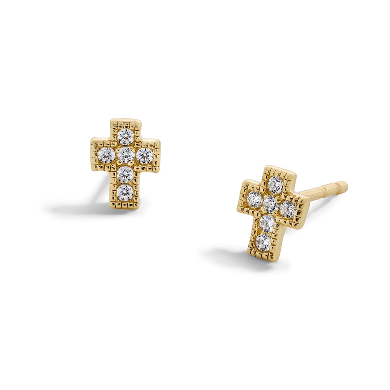 0.04 CT. T.W. Diamond Vintage-Style Cross Stud Earrings in 10K Gold