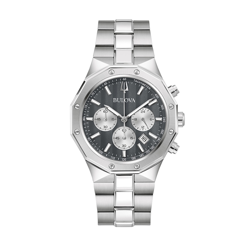 Men's Bulova Classic Prestige Chronograph Watch with Octagonal Grey Dial (Model: 96B459)