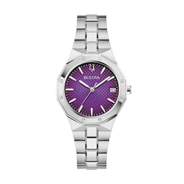 Ladies' Bulova Classic Prestige Watch with Textured Purple Dial (Model: 96M168)