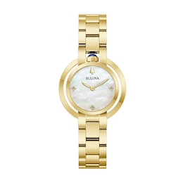 Ladies' Bulova Rubaiyat Gold-Tone IP Watch with Mother-of-Pearl Dial (Model: 97L181)