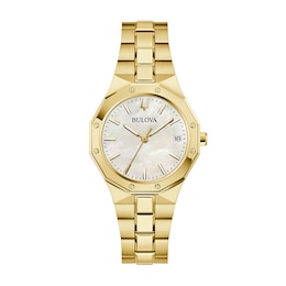 Ladies' Bulova Classic Prestige Gold-Tone IP Watch with Mother-of-Pearl Dial (Model: 97M119)