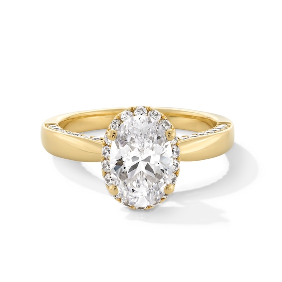 2.00 CT. T.W. Oval Certified Lab-Created Diamond Frame Engagement Ring in 14K Gold (F/VS2)