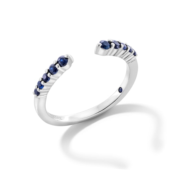 Vera Wang Love Collection Blue Sapphire Graduated Open Shank Band in Sterling Silver