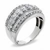 Thumbnail Image 1 of Previously Owned - 1.00 CT. T.W. Baguette and Round Diamond Three Row Ring in 10K White Gold