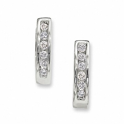 Previously Owned - 0.10 CT. T.W. Diamond Huggie Hoop Earrings in 10K White Gold