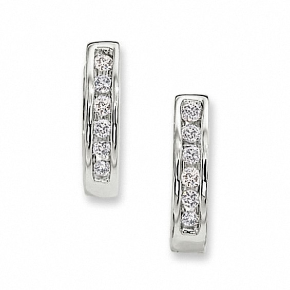 Previously Owned - 0.10 CT. T.W. Diamond Huggie Hoop Earrings in 10K White Gold