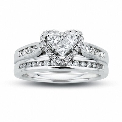 Previously Owned - 0.75 CT. T.W. Diamond Heart Bridal Set in 14K White Gold