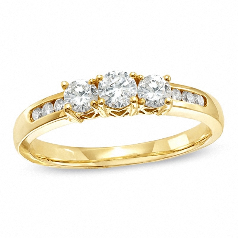 Previously Owned - 1.00 CT. T.W. Diamond Three Stone Engagement Ring in 14K Gold