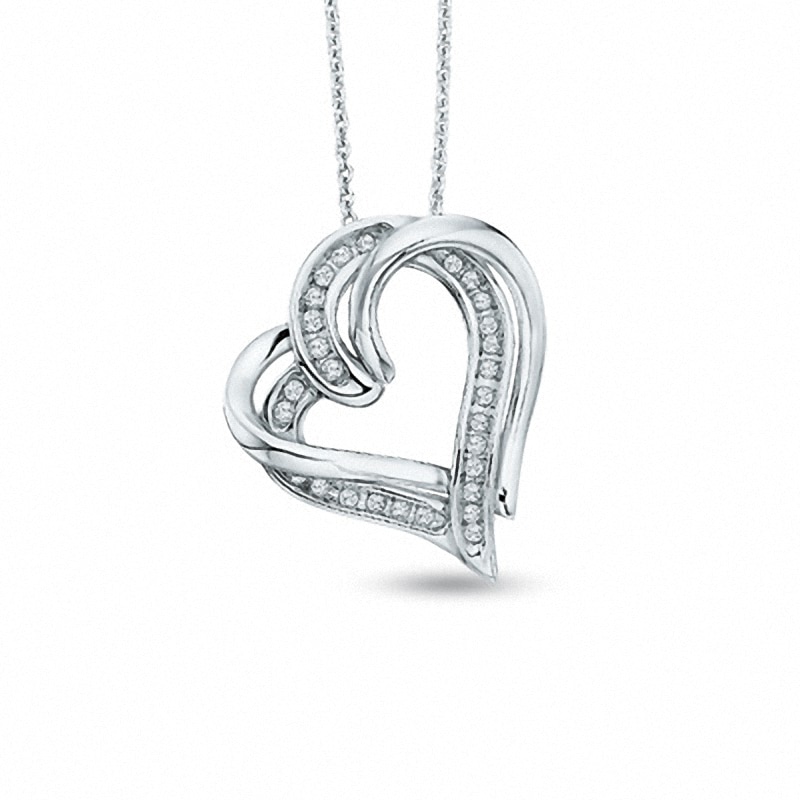 Previously Owned - 0.085 CT. T.W. Diamond Overlap Heart Pendant in Sterling Silver|Peoples Jewellers