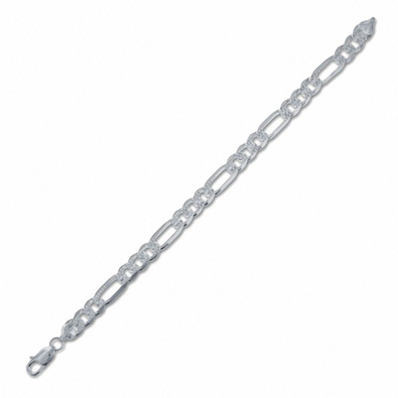 Previously Owned - Men's 8.0mm Pavé Figaro Chain Bracelet in Sterling Silver - 9.0"